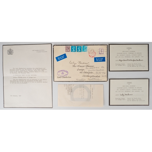 273 - Princess Alice funeral invitation, and two tickets sent by the Lord Chamberlain, dated January 5th 1... 