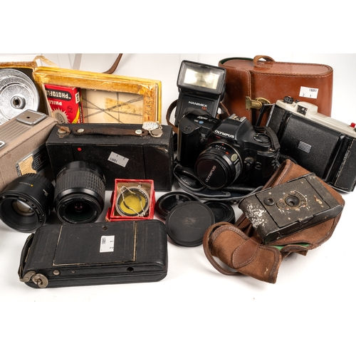 277 - A collection of cameras and lenses, including Kenilworth box camera; Kodak Brownie Flash IV; Coro-Fl... 