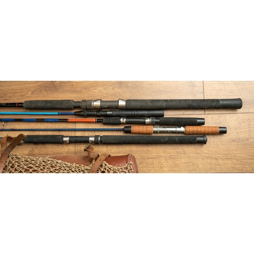 294 - A quantity of vintage fishing equipment, to include five rods, together with Brady fishing bag, reel... 