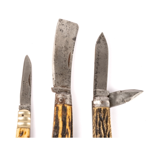 306 - A collection of three naval knives, including T Turner & Co rope knife, E Barnes horn handled knife ... 