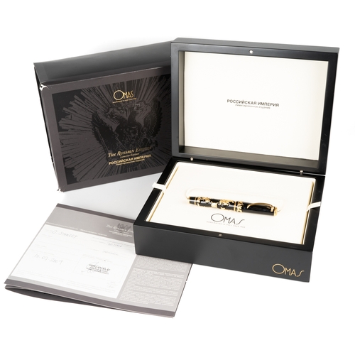 318 - OMAS Russian Empire Limited Edition 357/801 Fountain Pen
Raised designs in vermeil on black resin ba... 