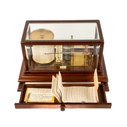 322 - A mahogany cased barograph, with bevelled glass and drawer, complete with charts, premium model with... 