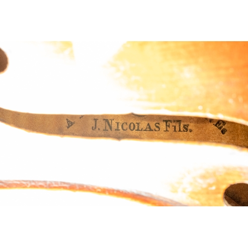 329 - Fine French violin by Joseph Nicolas, stamped to the inner back J. Nicolas Aine, á La Ville de Cremo... 