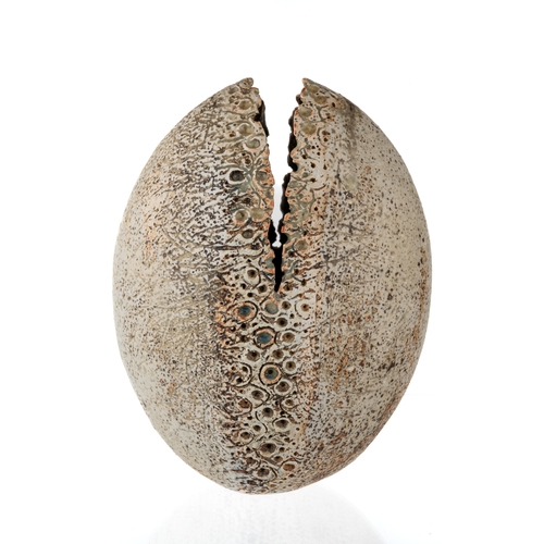 361 - Alan Wallwork (1931- 2019) - a studio pottery split seed vessel, incised AW mark, approx 17cm high