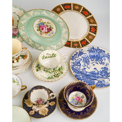 369 - A collection of porcelain, to include three Aynsley Orchard gold plates; seven Royal Crown Derby wal... 