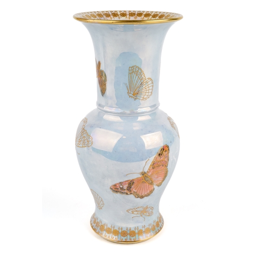 373 - A Carlton Ware Armand Lustre Ware vase, decorated with butterflies and moths on a pale blue ground, ... 