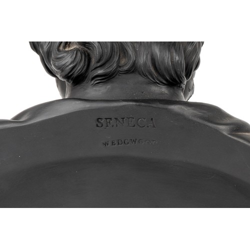 386 - A 19th century Wedgwood black basalt bust of Seneca, marked to back and base, approx 26cm high