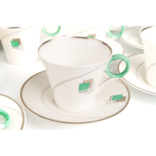 387 - A Shelley Regent shape tea set, comprising six cups and saucers, milk jug and teapot, numbered W1229... 