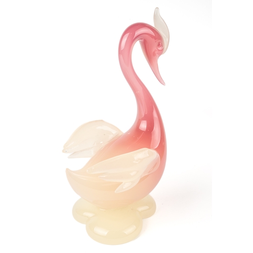 407 - A Murano pink alabaster type glass model of a swan probably by Archimede Sequso, circa 1950s, approx... 