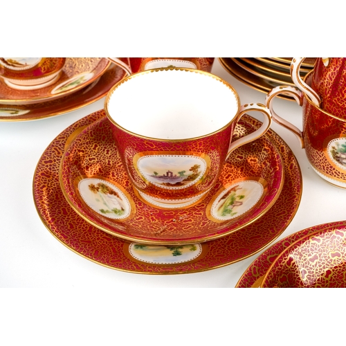 412 - Sir James Duke & Nephews porcelain tea set, circa 1860, pattern number 6905, hand painted with sceni... 