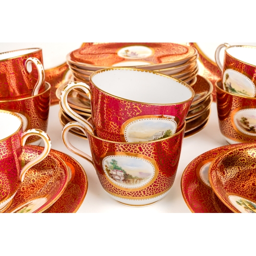 412 - Sir James Duke & Nephews porcelain tea set, circa 1860, pattern number 6905, hand painted with sceni... 