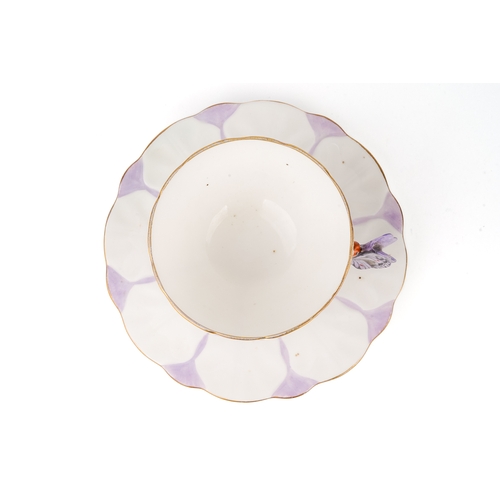 416 - An Aynsley purple butterfly handle cup and saucer, marked to base, Reg No. 765788