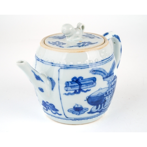 422 - A Chinese blue and white teapot and cover, dog of foe finial, painted with vases, scrolls, flowers, ... 