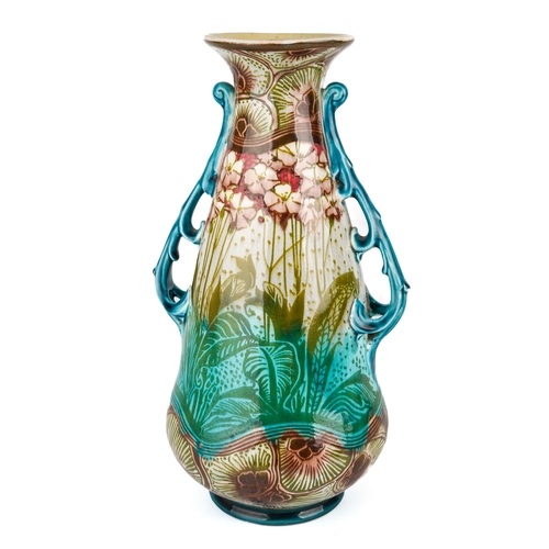 438 - A Mintons Art Nouveau vase, decorated with stylised foliage, 30 cm high, marks to base