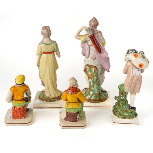 445 - A collection of early 19th century Staffordshire pearlware figures, including The Lost Sheep, Diana ... 