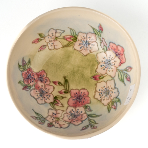 450 - A Moorcroft 'Spring Blossom' bowl, designer Sally Tuffin, 1st quality, signed and marked to base, ap... 