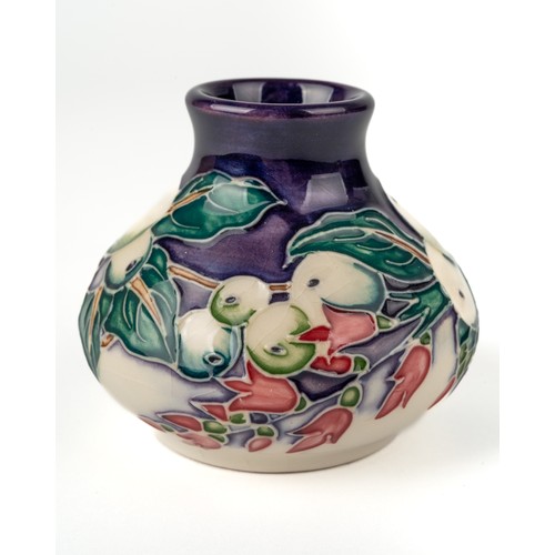 453 - A Moorcroft 'Snow Berry' miniature squat vase, designer Nicola Slaney, 1st quality, dated 2002, sign... 