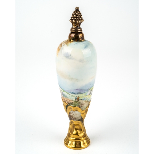 466 - Stephan Nowacki for Lynton Porcelain - a perfume bottle and hallmarked silver stopper, hand painted ... 