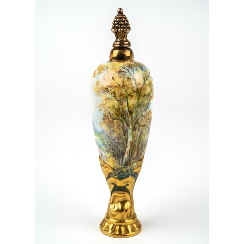 466 - Stephan Nowacki for Lynton Porcelain - a perfume bottle and hallmarked silver stopper, hand painted ... 