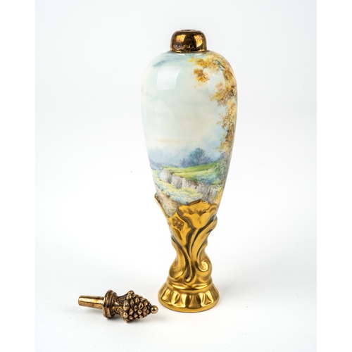 466 - Stephan Nowacki for Lynton Porcelain - a perfume bottle and hallmarked silver stopper, hand painted ... 