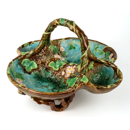 473 - A 19th century George Jones majolica strawberry basket, printed marks to the base, 29cm x 29cm x 18c... 