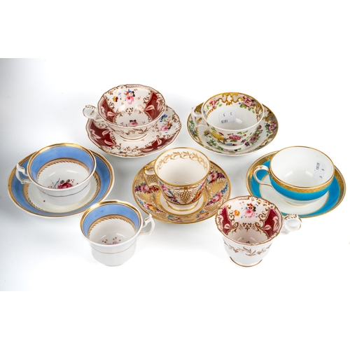 479 - A collection of 19th century cups and saucers, to include Minton turquoise border, two Coalport, Hic... 