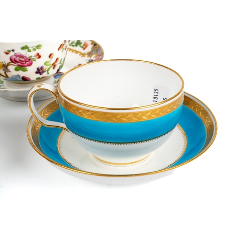 479 - A collection of 19th century cups and saucers, to include Minton turquoise border, two Coalport, Hic... 