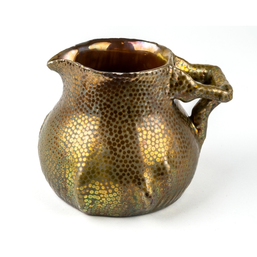 481 - A Clément Massier small Art Nouveau lustre glaze jug, with stylised scale decoration, impressed mark... 