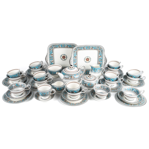 483 - Wedgwood Florentine porcelain tea set including tea pot, 2 large cake plates, sugar bowl, lidded sug... 