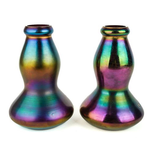 489 - A pair of Harrach iridescent Art Nouveau vases, with raised gilt decoration, circa 1900, approx 18.5... 