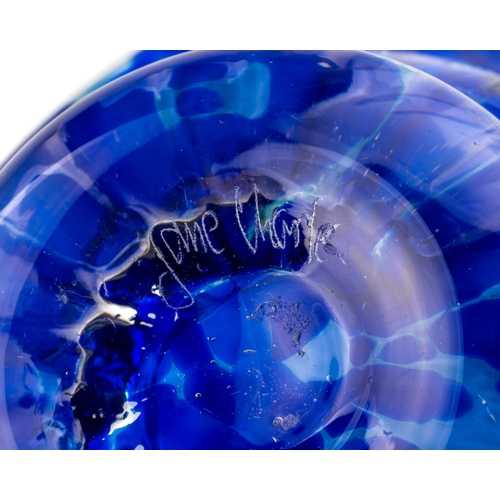 495 - Jane Charles - a blue Urchin studio glass bowl, signed to base, approx 10cm high