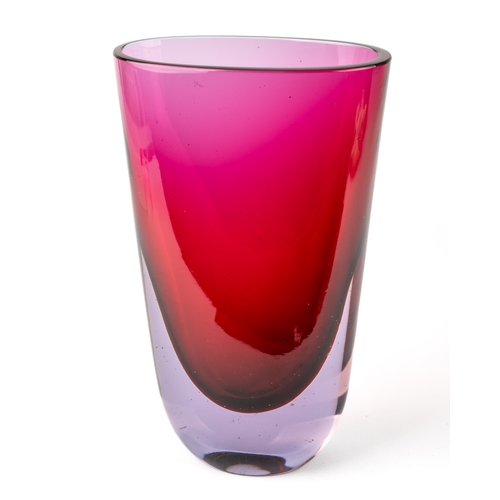 504 - A late 20th Century Flavio Poli cranberry glass tapering oval vase, approx 24cm high