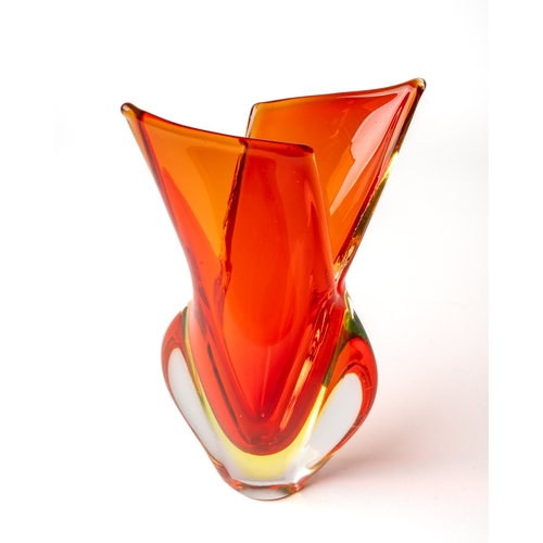 510 - A Murano orange angular split vase, approx 14cm high