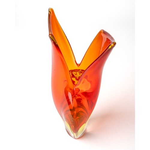 510 - A Murano orange angular split vase, approx 14cm high