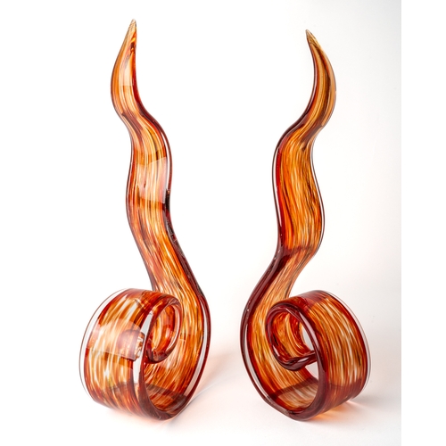 516 - A pair of Murano style 'Dancing Flame' sculptures, approx 30cm high (2)