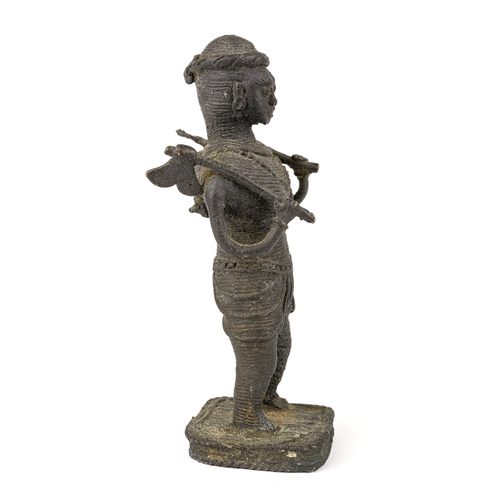 526 - A collection of 3 bronze/brass figures to include Oriental dragon figure, cast African Benin figure ... 