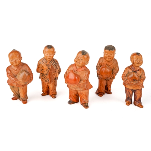 527 - Chinese boxwood carved and signed children figures, early 20th C. (5)