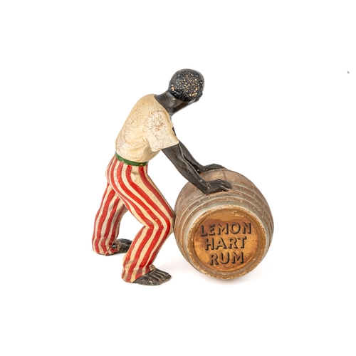 528 - Lemon Heart Rum bar advertising composite figure circa 1930 with a collection of rum bottle labels i... 