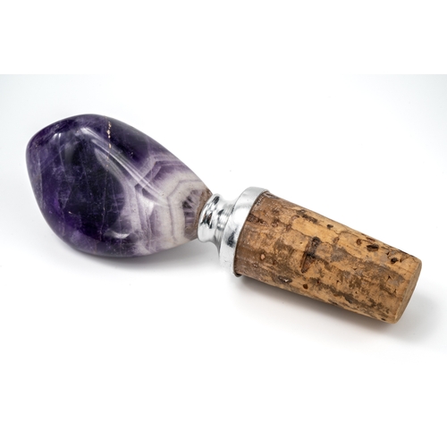 539 - A Blue John style bottle stopper, the polished terminal approx 5cm long, set in a cork with silver-p... 