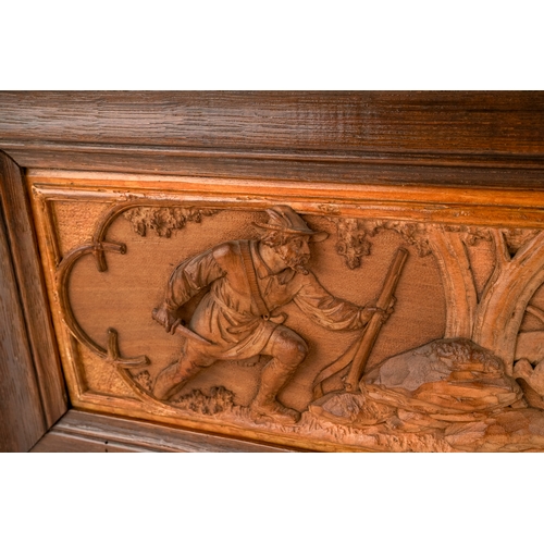 541 - Black Forest carved limewood panel depicting a stag hunt, panel measures (not including the frame) 5... 