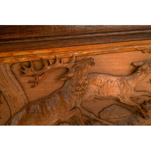 541 - Black Forest carved limewood panel depicting a stag hunt, panel measures (not including the frame) 5... 