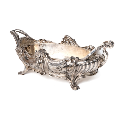 559 - A 19th century French silver plated bronze Rococo style centrepiece with original liner, maker mark ... 