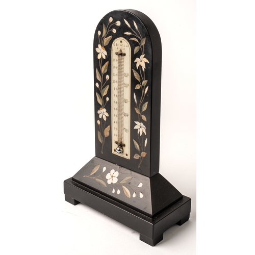 583 - A Victorian Derbyshire Ashford Marble desk thermometer, arched rectangular form with spreading recta... 