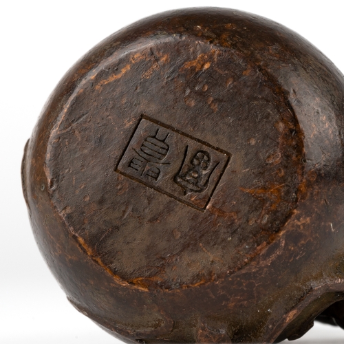 593 - Chinese bronze weight in a form of a gourd, two character marks to the base