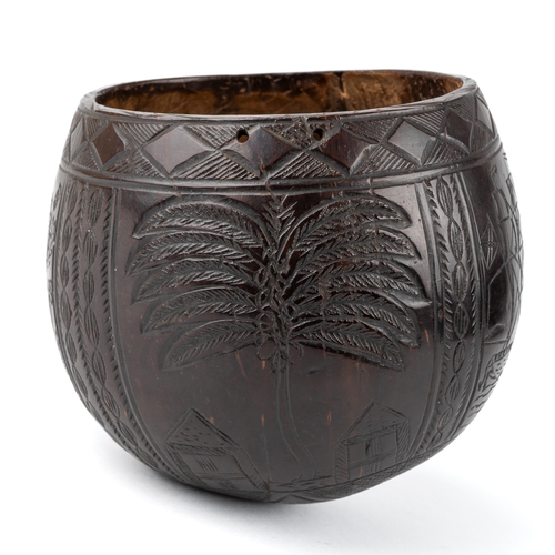 602 - An Antique Georgian carved coconut cup erin go brach, Irish Republican interest, approx 9cm tall and... 