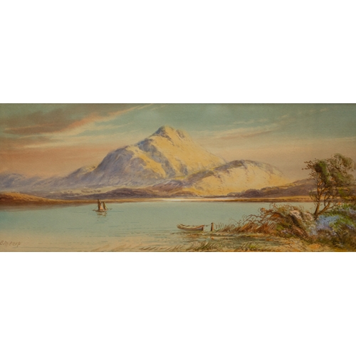 639 - E M Earp (early 20th Century)
Loch view
watercolour laid on board, 18.5 x 44cm 
signed lower left, f... 