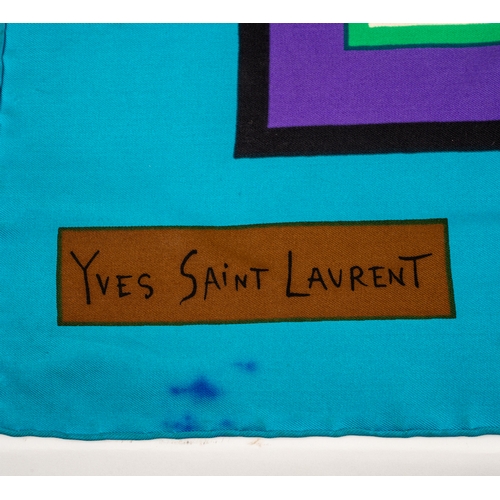 651 - Yves Saint Laurent silk scarf in green, purple and blue, 85 x 85 cm