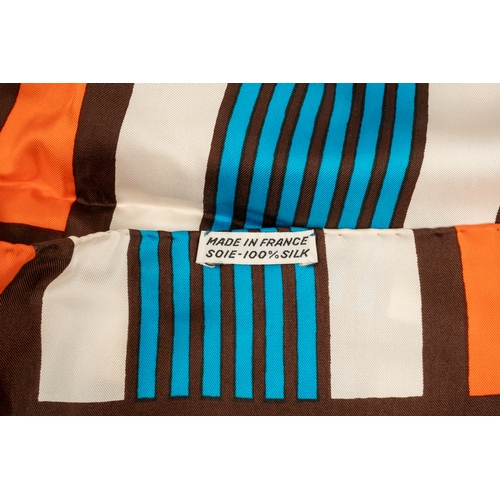 652 - Yves Saint Laurent silk scarf in orange, white and blue, 85 x 85cm