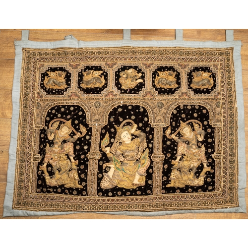 660 - Antique Siamese/ Burmese jewelled wall hanging,  approx. 140 x 106, with metal rod for hanging prese... 