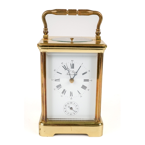 688 - A brass L'Epee repeating carriage clock, with alarm, original key, approx 14cm high without handle